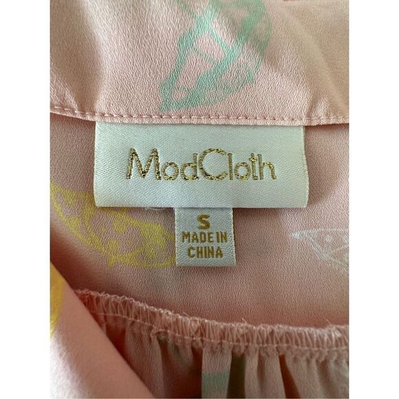 ModCloth Women’s Sleeveless V-Neck Umbrella Print Top Peach Size Small - Picture 4 of 6